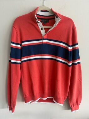 Brooks Brothers Men’s Supima Cotton Rugby Sweater Coral Pink Navy Stripe Large
